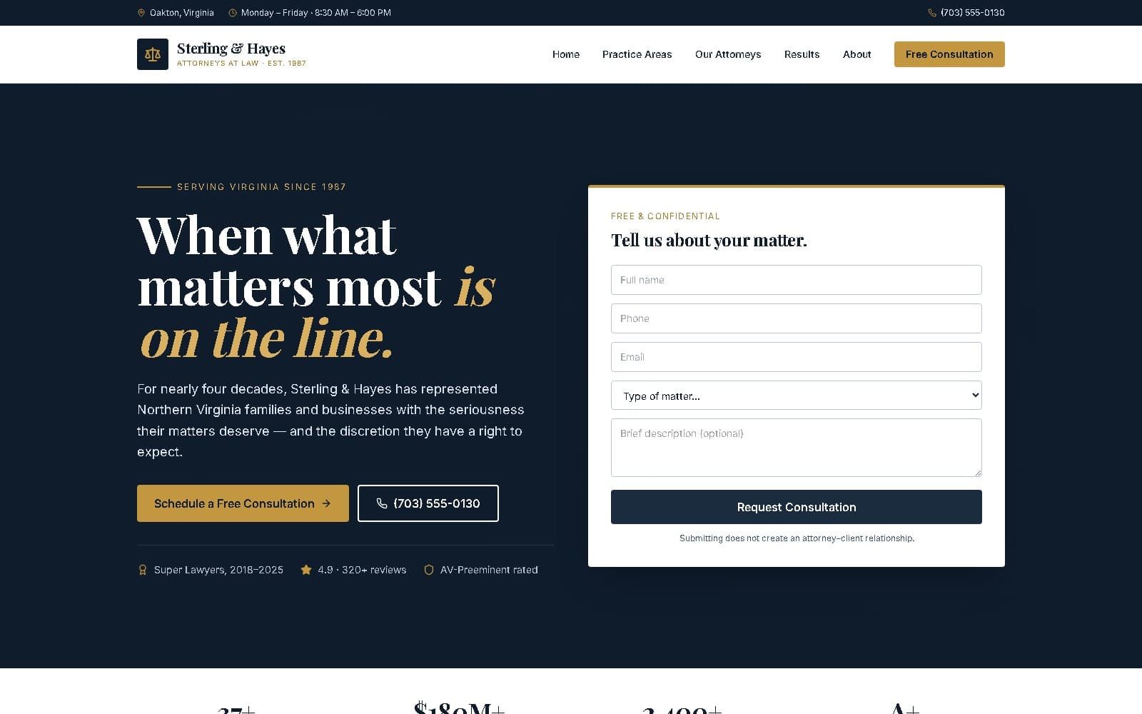 Sterling & Hayes Law Group — live website screenshot